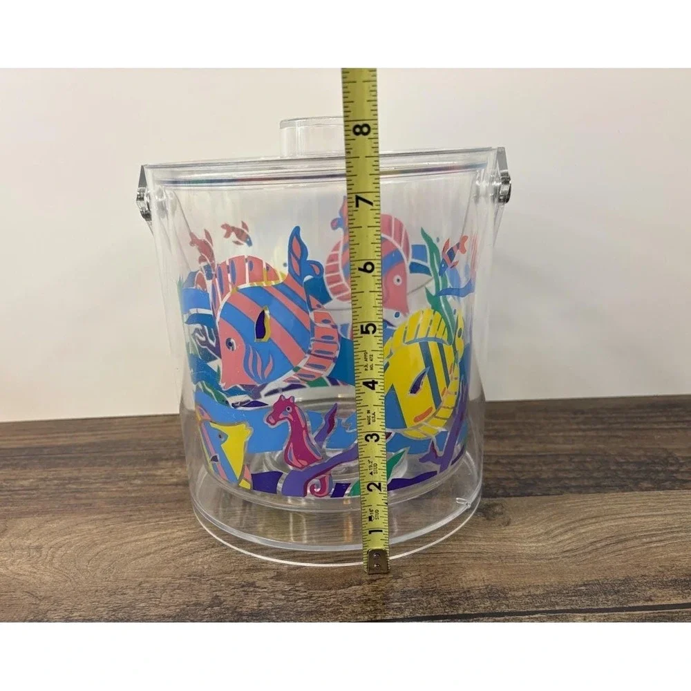Vintage Lucite Acrylic Ocean Fish Themed Colorful Ice Bucket Tropical Pool Beach
